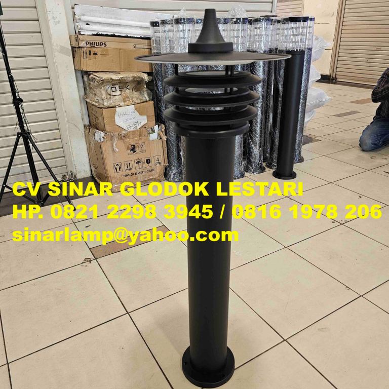 Lampu Taman Pilar GL Topi Kerucut Ring Mirror E27 100cm Pipa 4inch